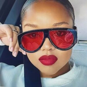 Black and Red Aviator Sunglasses with Reflective Lenses